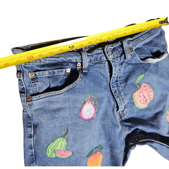 Levi's Womens 505 Regular Fit Jeans Fruits Hand Painted 36x30 Medium Wash Custom - Picture 7 of 9